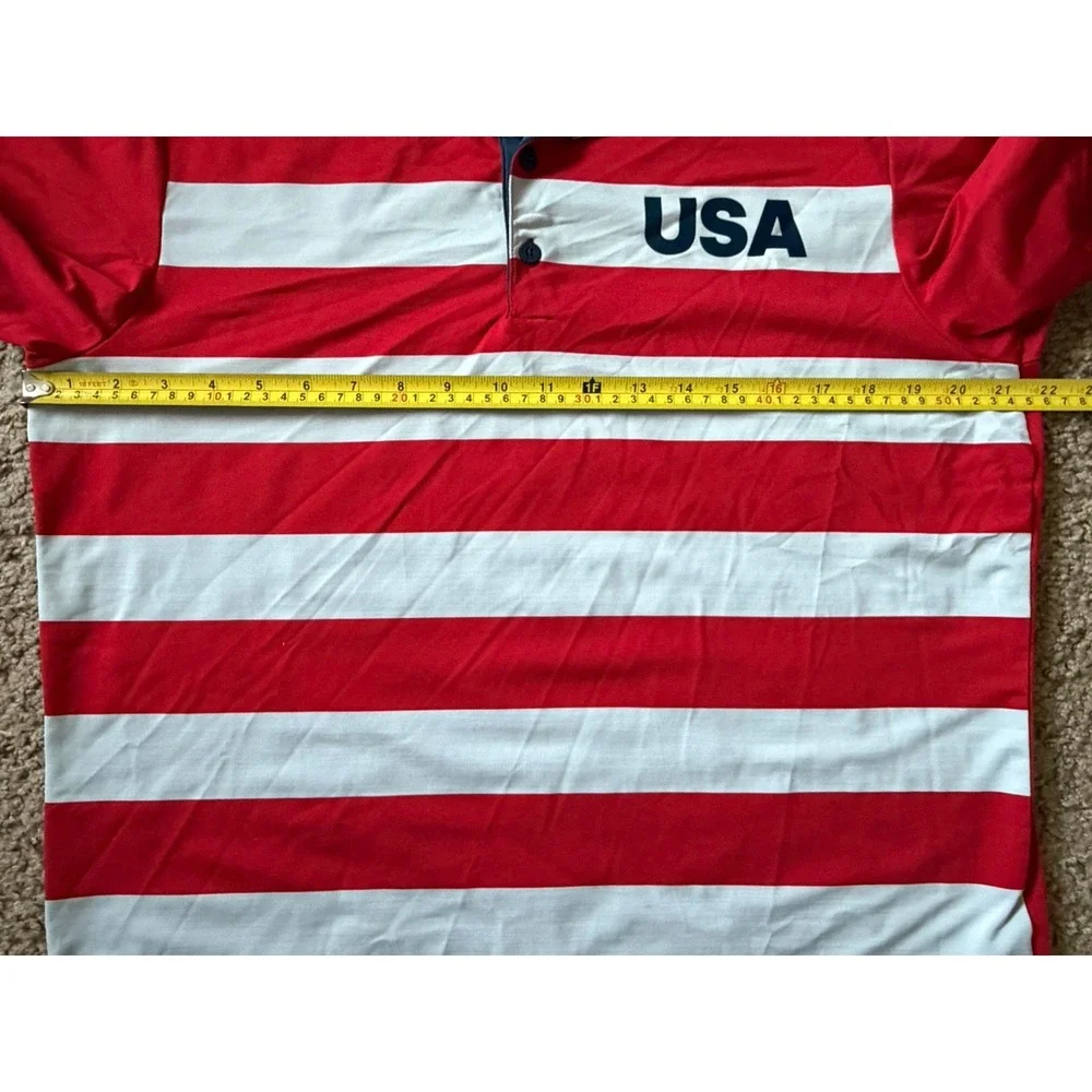 Adidas Golf Short Sleeve Polo Shirt USA Red Gray Striped Logo Medium JBHS